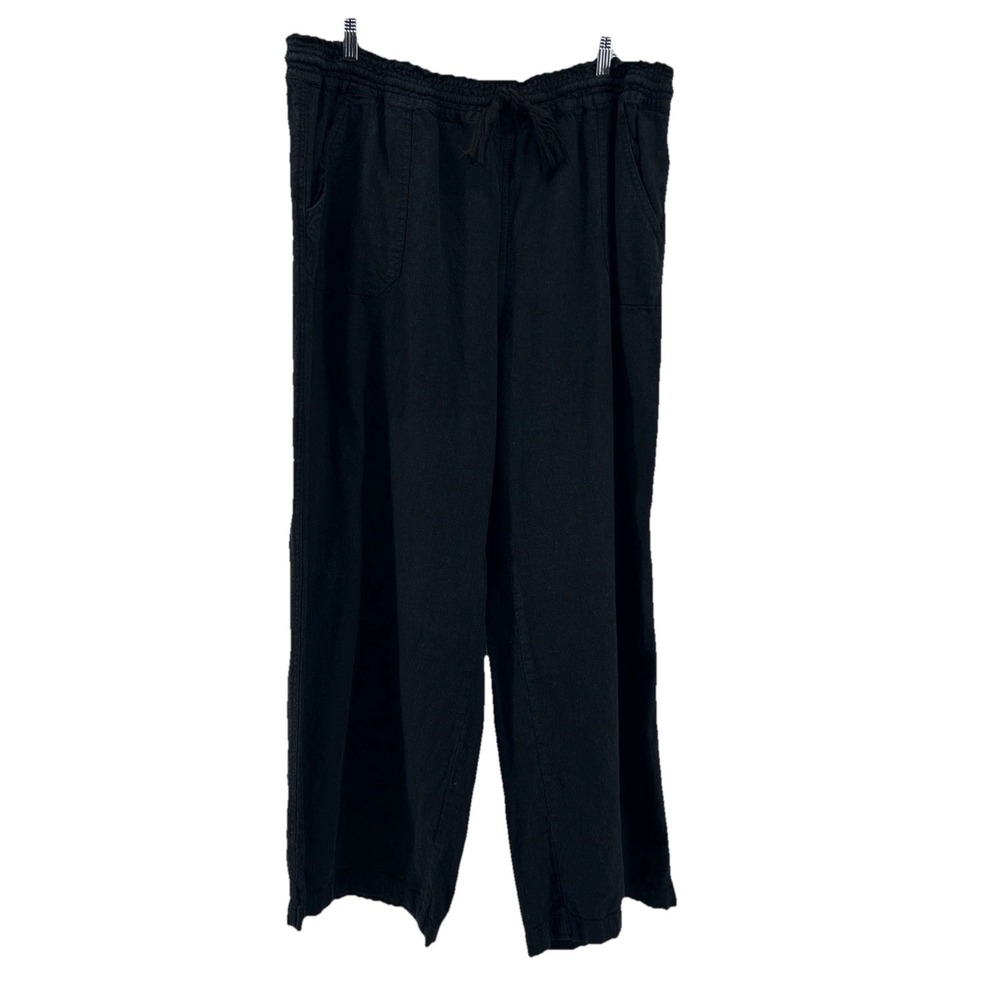 Ava Viv Linen Pants Women's 2X Plus Black Casual Relaxed Fit Baggy Boho Easy